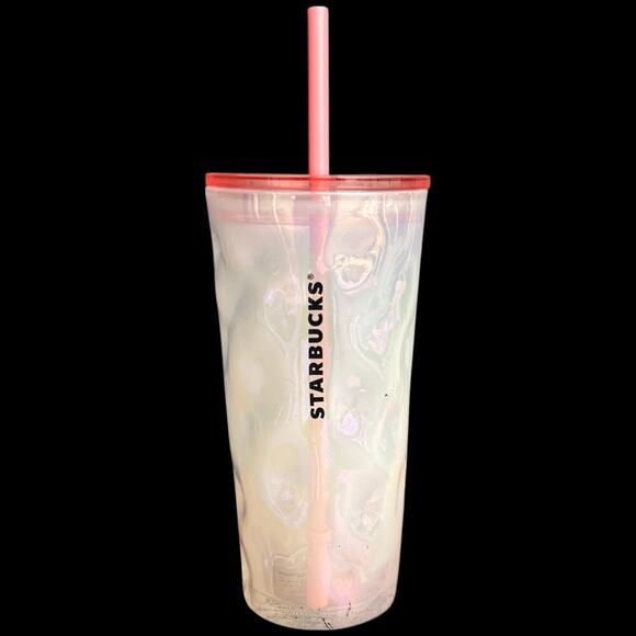 STARBUCKS Mottled Milky Luster Iridescent Wavy 18 oz Glass Cold Cup Tumbler READ